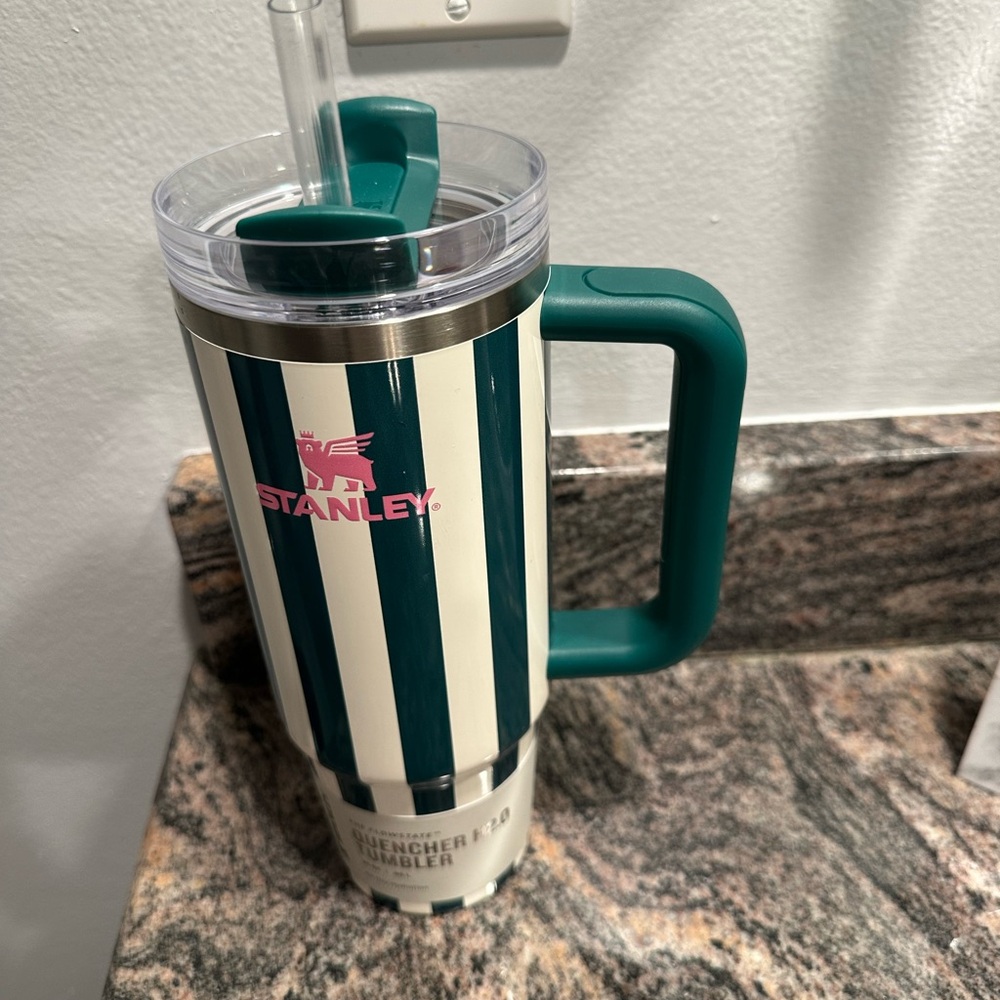 Stanley Green and White Striped Tumbler
